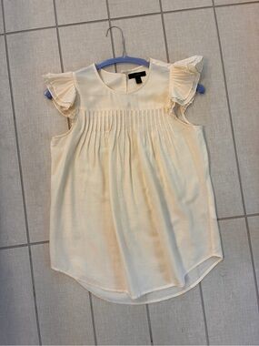 J. Crew Cream Cotton Sulk Flutter Sleeve Pintuck Blouse 2